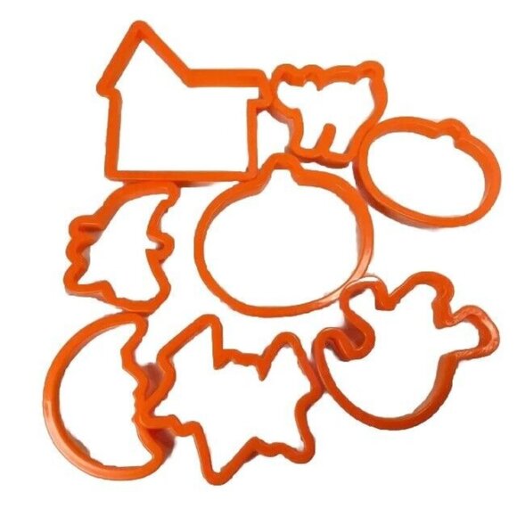 8 Halloween Cookie Push Through Cutters Orange House Witch Pumpkin Bat Vintage - Picture 1 of 7